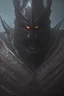 Placeholder: Black dragon scales on heavy armor and sword. 7ft tall, muscular, immense strength, fearsome appearance, hidden face, pure evil, mysterious, black smoke and shadow, aura of sinister, malevolence, and darkness, Standing prideful, confident, dominant.
