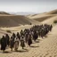 Placeholder: The pilgrims walking in the desert with caravans