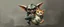 Placeholder: air brush 3d with pen outline, mongrel goblin gremlin holding big cute cat monster with blurred shadow outline, charcoal fog border