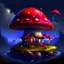 Placeholder: Wonderful spotless mushroom house in space. Floating Island in space. Black, navy blue and crimson colored. fine detail oil painting photo realistic hyper detailed perfect composition trending on artstation.