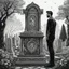 Placeholder: Man standing a front of his mom grave in 8k tattoo drawing style, out of the Frame, sad them, intricate details, highly detailed, high details, detailed portrait, masterpiece,ultra detailed, ultra quality