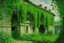 Placeholder: A green warehouse with overgrown vines painted by Alfred Sisley