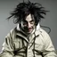 Placeholder: crazy man with black hair in straightjacket