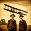 Placeholder: The two Wright brothers on the first flight in the Flyer they built, dramatic historical shot, outdoor shot, cinematic, early 19th century poster style