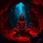 Placeholder: An oil painting of Hindu god YAMA in a cave, neon red colors, high detail, dark vibe