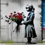 Placeholder: a woman in love, flowers, style of banksy