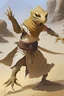 Placeholder: Wide Shot of a sand lizardfolk monk in Pathfinder RPG in an action pose