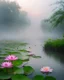 Placeholder: 🐊 🌸🌺 landscape a wonderful lotus flowers on river beauty early morning heavy fog cold,a biggest aligator rise up swim on end up on river,high sharpens photography HD,photography realistic colors sharpens