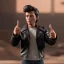 Placeholder: wide view young FonzIe with black hair greaser figure doll 1977 (thumbs-up) (face) Forehead grin, fonzarelli, ((arnold's drive-in)) fonzie