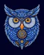 Placeholder: Portrait of an owl, steampunk, indigo blue, colorful, illustration, highly detailed, simple, smooth, and clean vector, no jagged lines, vector art, smooth, made all with grey colored gears inspired by future technology