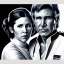 Placeholder: middle-aged carrie fisher embracing harrison ford in star wars, waist up portrait, photorealistic faces, intricate, masterpiece, expert, insanely detailed, 4k resolution, cinematic smooth, intricate detail , soft smooth lighting, soft pastel colors,