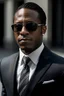 Placeholder: young black man politician, wearing sunglasses and a suit