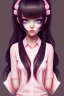 Placeholder: girl, cute, beautiful, black hair, long hair, straight hair, bangs, pink shirt, big eyes, brown eyes, close up portrait, kawaii