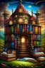 Placeholder: a picture of a house made out of books, a storybook illustration by Jacek Yerka, shutterstock contest winner, magical realism, storybook illustration, matte painting, whimsical, Stack of Books, librarian