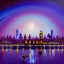 Placeholder: A monkey playing the drums, london skyline at night, oil painting