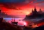 Placeholder: painting, landscape, artistic, illustration, artstation, black desert, pale red sky, large vamp, aivazovsky style