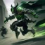 Placeholder: Demonio con armadura verde con negro corriendo a gran velocidad