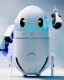 Placeholder: cute minimalistic robot with a big head, egg body, no fingers, digital similing face with pixeled eyes, super happy, white skin, small and plain simple, no buttons, 3/4 angled pose, awesome pose, background white background, oil painting