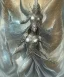 Placeholder: An angel of death, pure white scales cover her form, descended from a dragon, a sorcerer of high power, horns and scales replacing skin, gold scales, avenging angel, to kill or be killed, she will kill you