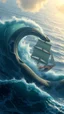 Placeholder: A giant Anaconda attacking a bigger than a sailing ship in the ocean among the wave