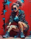 Placeholder: close up, full color painting of squatting cyberpunk girl, sunglasses, high heel shoes, perfect hourglass figure, (((Graffiti art) (by Carne Griffiths))), red wall background, insane details, intricat Modifiers: highly detailed Award winning photography fantasy 8k photorealistic beautiful poster award winning imperial colors fantastic view ultra detailed 4K 3D colourful very cute cinematic postprocessing acrylic art Craig Rutkowski