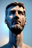 Placeholder: Ultra Realistic image, roman sculpture, white marble material, Lionel Messi, gold winner Laurel crown, miguel angel style, chisel style, emperor, waist up portrait, epic, celestial, cinematic lighting, God light, god rays, 4k resolution, smooth details, ornate details, soft lighting, unreal engine 5, sky and clouds background.