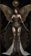 Placeholder: full length, steampunk delicate metal woman, moth, wings, black background