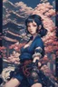 Placeholder: 8bits, Pixel Art, beautiful, cyberpunk, huge girl, petit girl, hyperdetailed, illustration by Katsushika Hokusai, darkblue tones,