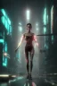 Placeholder: Carrie-Anne Moss matrix, cyberpunk city, cyberpunk theme