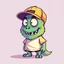 Placeholder: cartoon monster wearing a ballcap and T-shirt on solid color background