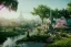 Placeholder: Immersive​ Magical fantasy elven town city tower forest rivendell tree flower pink green yellow beautiful nature river 4k full hd