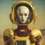 Placeholder: Alien retro computer robot portrait photo, pastel colors, yellow, red, photographed by Daria Endresen, film still from Alejandro Jodorowsky, medium shot fashion, award winning photography, arty pose, fashion, high definition, high resolution, muted colors , volumetric lighting, 8k, 3d render