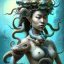 Placeholder: Sango fantasy, fantasy magic, intricate, sharp focus, illustration, highly detailed, digital painting, concept art, matte, art germ and Paul Lewin and Kehinde Wiley, masterpiece Japanese lady head bronze octopus' Asian African girl nice breast Thai hair turquoise silver blue under water