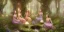 Placeholder: group of beautiful ladies in colour of the rainbow dresses meditating in an enchanted forest with a spring like chalice well, candles in the trees, crystals around, insense burning, super realistic, high detail