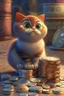 Placeholder: cute pixar cat and money and coins