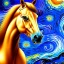 Placeholder: Dibujo al oleo de un caballo con nubes de colores estilo Vincent van Gogh