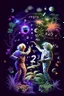 Placeholder: Albert Einstein and Richard Feynman playing with numbers in outerspace with plants, cosmic gas, stars, moons, and comets dancing around them