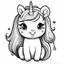 Placeholder: create a cute unicorn illustration black outlined with white background and clear line art and complete