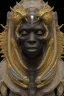 Placeholder: black male African Egyptian alien, cracks in the voodoo head, wicked, eyes, crown, blood, 8k, finely detailed, photo realistic, tiger turquoise skull head gold dragon space alien snow skeleton gold teeth silver crown silver space face mask