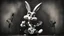 Placeholder: photorealistic deppressed dark melancholic sad Bugs bunny with blackeye deppressed doing music rock and roll dark heavy metal on a scene alcoholic, ciggaretes ciggaretes sad sad sad sad ciggarets