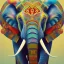 Placeholder: Elephant head portrait, bright colors, splash paint, centered, detail, 8k resolution