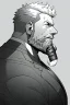 Placeholder: man in profile smokes a cigar, shot hair, greyscale