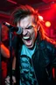 Placeholder: A very angry and bitter punk rocker screaming at microphone, very aggresive image in a club house, his name i FOLKE