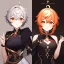 Placeholder: portrait of genshin from genshin ((genshin)) ((genshin ingame outfit)) wearing a short skirt, black short hair, orange eyes