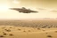 Placeholder: spaceship flying low over a desert city