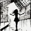 Placeholder: B/W A silhouette of girl between the age of 21-24 afraid white background