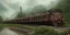 Placeholder: abandoned train of hogwarts on tracks overgrown by nature with large puddles of water flooding part of tracks, rain, 8k resolution, high-quality, fine-detail, intricate, digital art, detailed matte, volumetric lighting, illustration, 3D octane render, brian froud, howard lyon, selina french, anna dittmann, annie stokes, lisa parker, greg rutowski