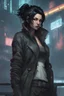 Placeholder: Cyberpunk black haired female netrunner