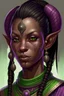 Placeholder: Generate a dungeons and dragons character portrait of the face of a young female Githyanki githyanki were tall and slender humanoids with fair green skin and bright purple eyes that were sunken deep in their orbits. They had long and angular skulls, with small and highly placed flat noses, and ears that were pointed and serrated in the back side. She would have long purple wispy hair covering her shoulders.