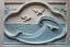 Placeholder: ((pale blue exquisite bas-relief art sea waves and birds on wall)) , with thin wavy lines decorative elements, work of art, intricate, vertical light, shadow, bas-relief art , masterpiece